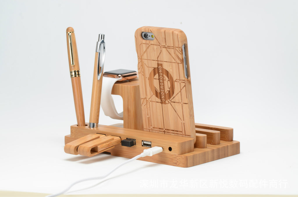Bamboo wood Mobile And Apple Watch Base