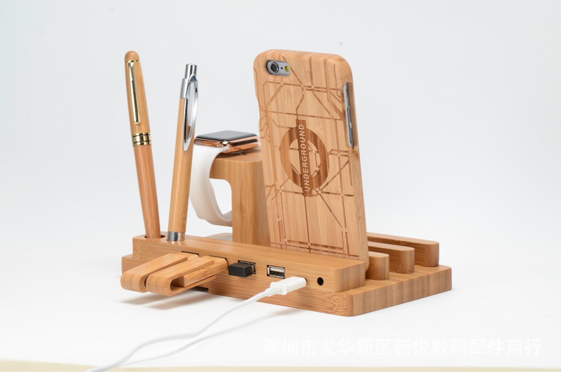 Bamboo wood Mobile And Apple Watch Base