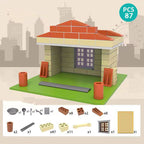 Children Build A House Bricks Assembled Toys