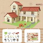 Children Build A House Bricks Assembled Toys