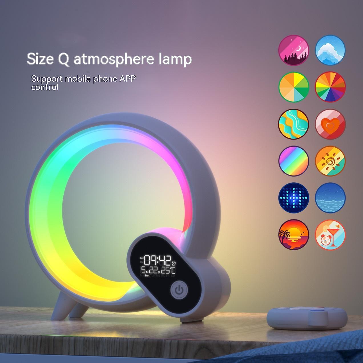 ساعة منبه رقمية تناظرية من Creative Q Light مزودة بشاشة عرض رقمية وصوت وبلوتوث وإيقاظ ذكي وإضاءة ملونة